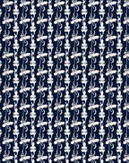 Dark Navy White Floral Scroll Pattern Rug