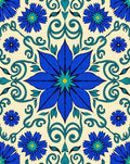 Vibrant Blue Floral Scrollwork Pattern Rug