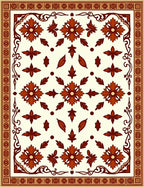 Terracotta Floral Leaf Pattern Rug