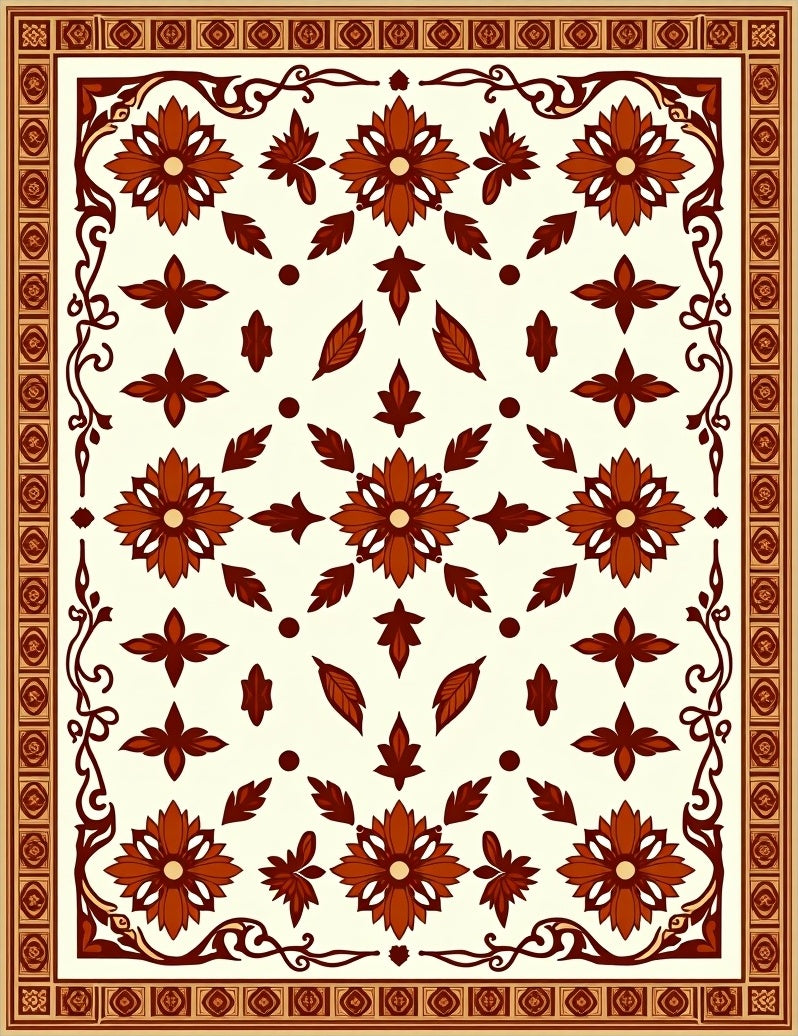 Terracotta Floral Leaf Pattern Rug