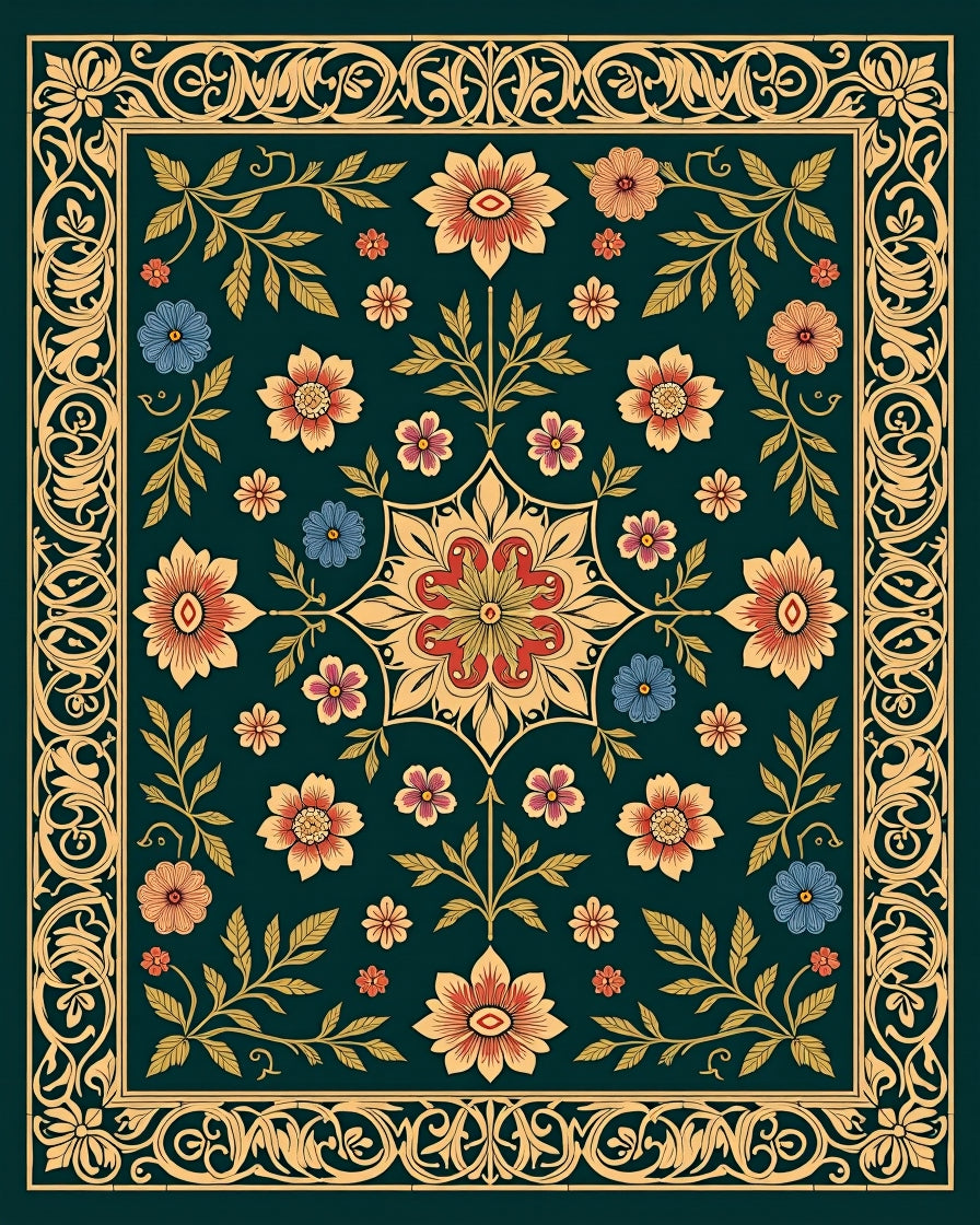 Ornate Floral Patterned Tapestry Rug