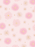 Whimsical Pink Floral Gold Starburst Rug