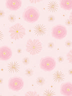 Whimsical Pink Floral Gold Starburst Rug