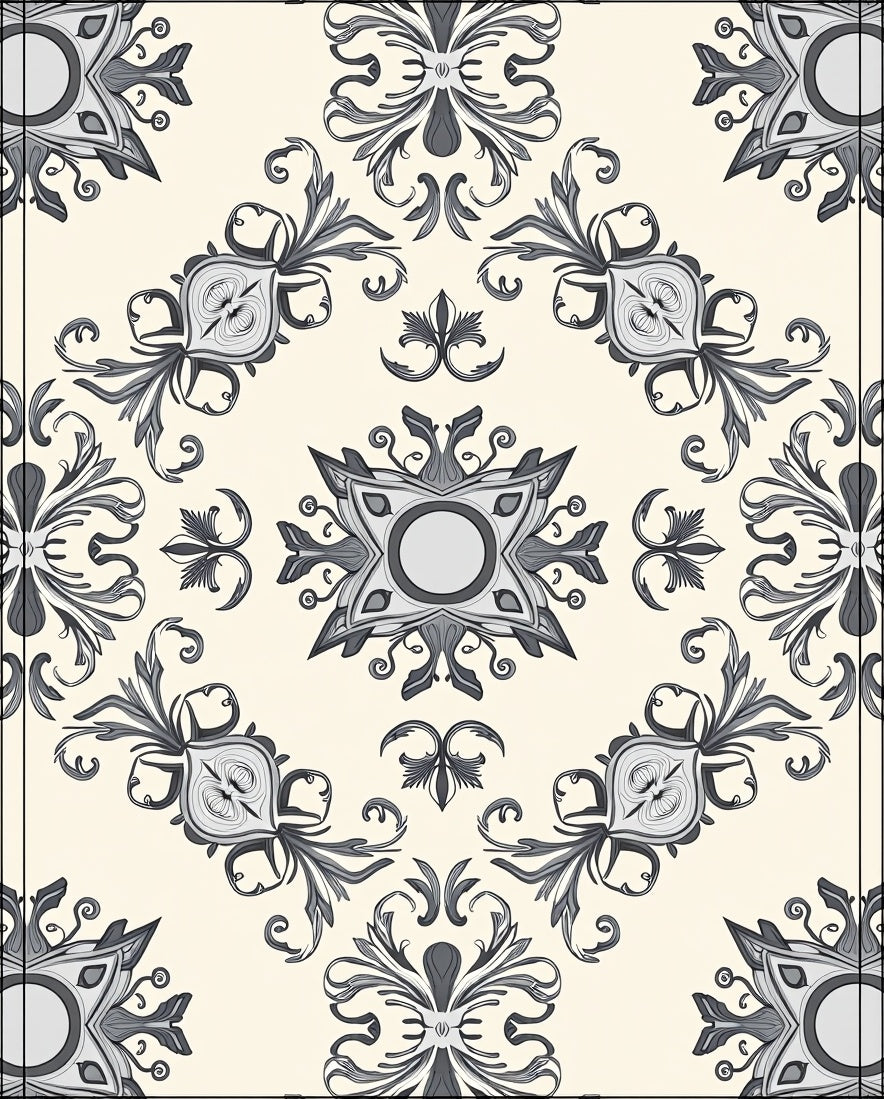 Elegant Gray Floral Motif Pattern Rug