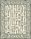 Whimsical Black Utensils Ornate Frame Rug