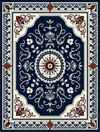Intricate Dark Blue Floral Medallion Rug
