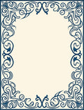 Intricate Dark Blue Scrollwork Border Design Rug