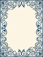 Intricate Dark Blue Scrollwork Border Design Rug