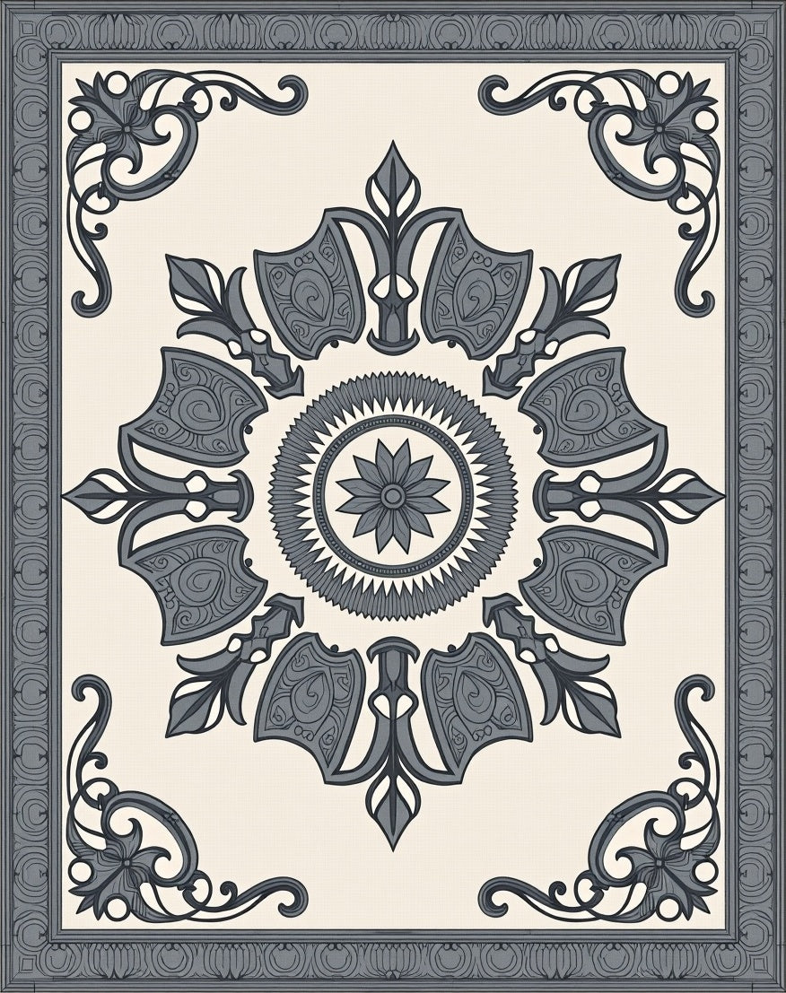 Classic Floral Medallion Grey Pattern Rug