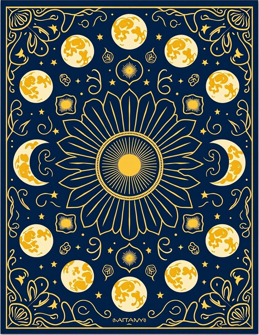 Celestial Moon Sun Motif Rug