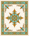 Ornate Aqua Gold Floral Centerpiece Rug