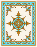 Ornate Aqua Gold Floral Centerpiece Rug