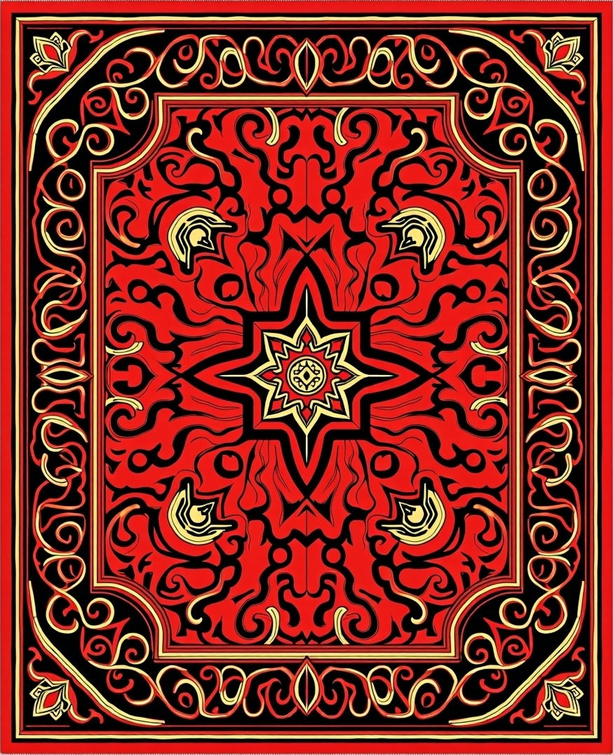 Bold Red Black Ornate Medallion Rug
