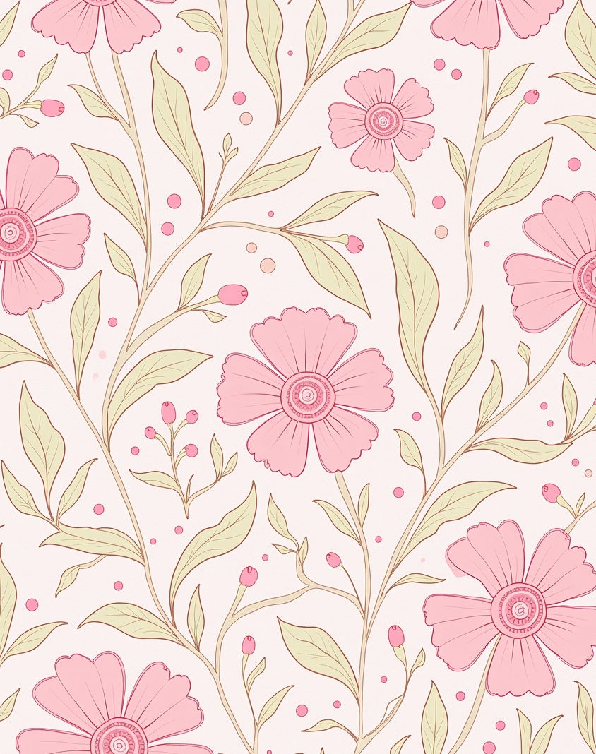 Pink Floral Vines Pattern Rug