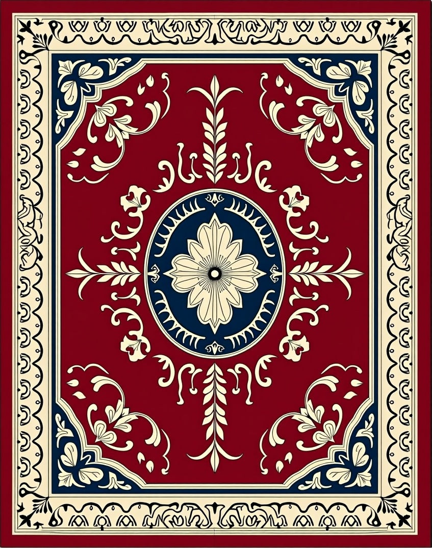 Rich Red Floral Medallion Rug