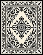Classic Black Ivory Floral Ornament Rug