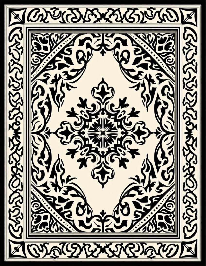 Classic Black Ivory Floral Ornament Rug