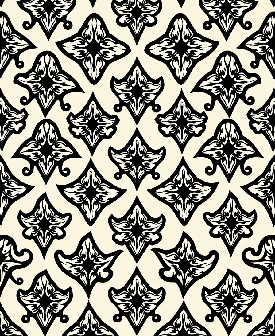 Elaborate Black Floral Damask Pattern Rug