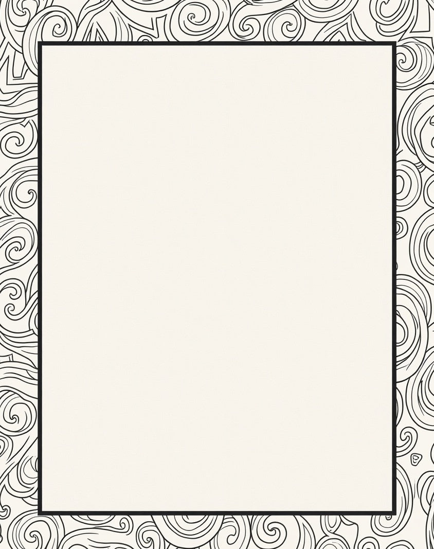 Black White Abstract Swirl Border Rug