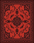 Classic Black Red Floral Mandala Rug