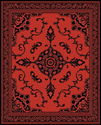 Classic Black Red Floral Mandala Rug