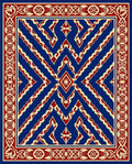 Rich Blue Red And Gold Geometric Design Rug