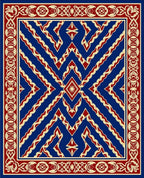 Rich Blue Red And Gold Geometric Design Rug