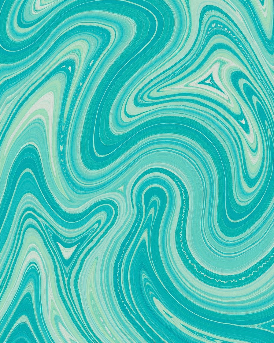 Teal Fluid Wave Swirl Rug