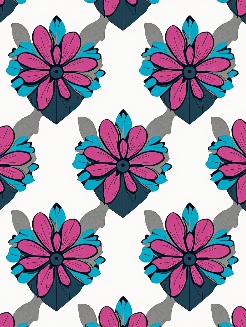 Bold Pink Teal Floral Pattern Rug