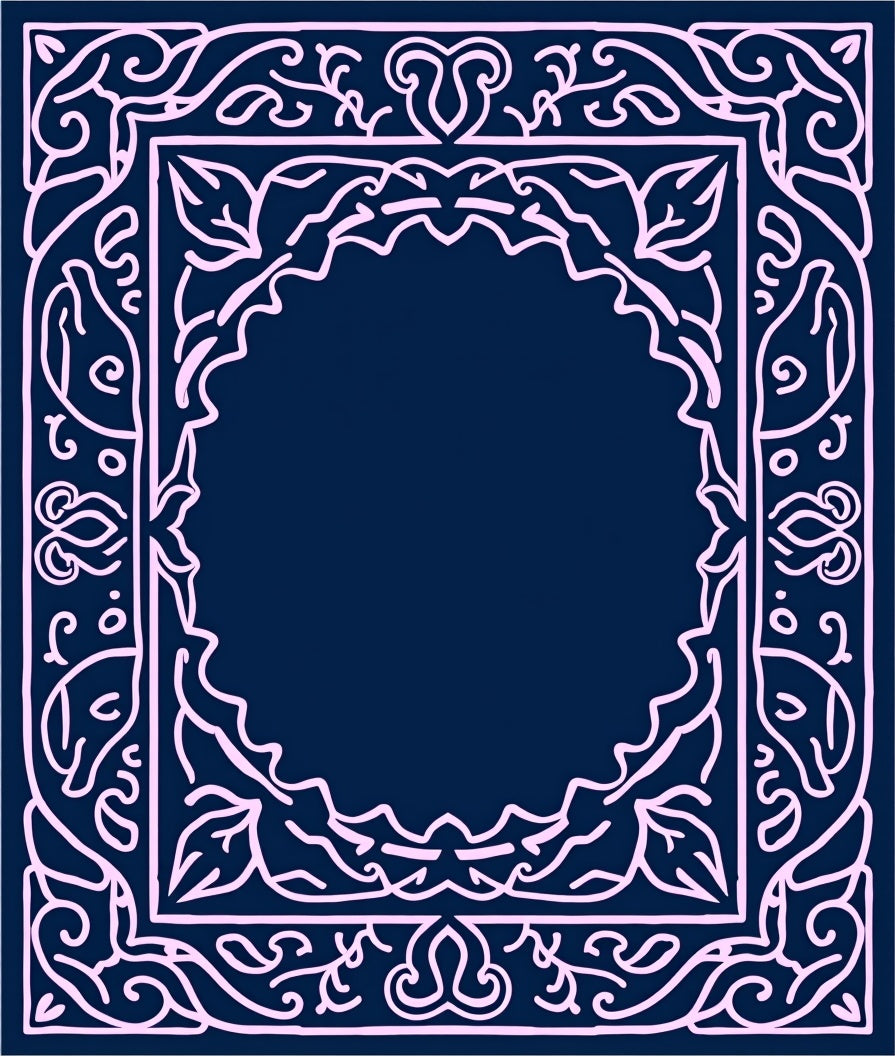 Ornate Pink Scrollwork Outline Design Rug
