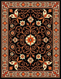 Black Orange Floral Scroll Border Rug