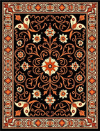 Black Orange Floral Scroll Border Rug