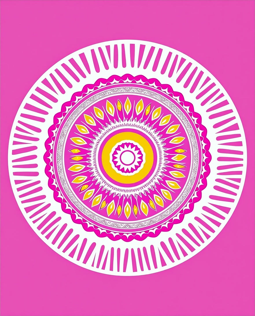Vibrant Pink Yellow Concentric Mandala Rug