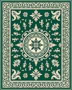 Elegant Floral Vine Dark Green Rug