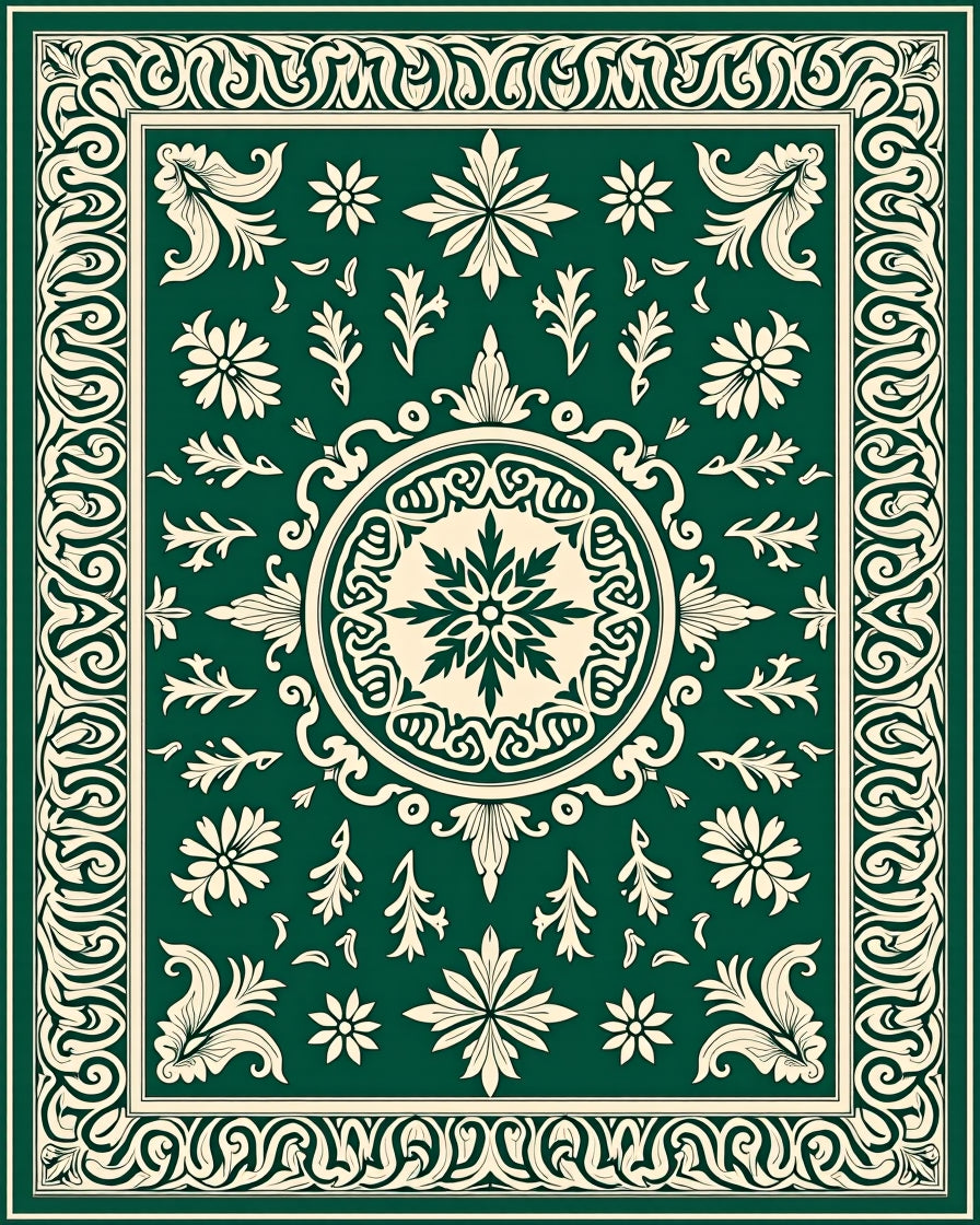 Elegant Floral Vine Dark Green Rug
