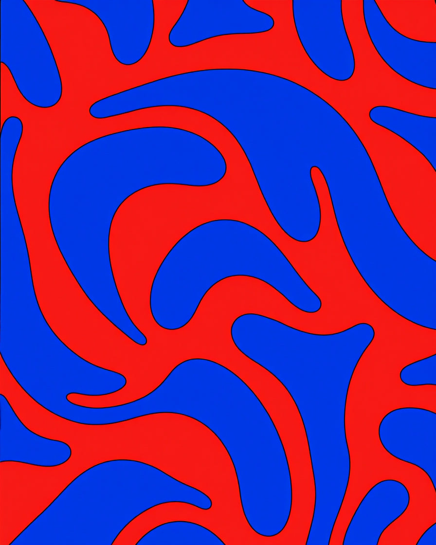 Vivid Red Blue Flowing Pattern Rug