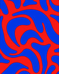 Vivid Red Blue Flowing Pattern Rug