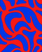 Vivid Red Blue Flowing Pattern Rug