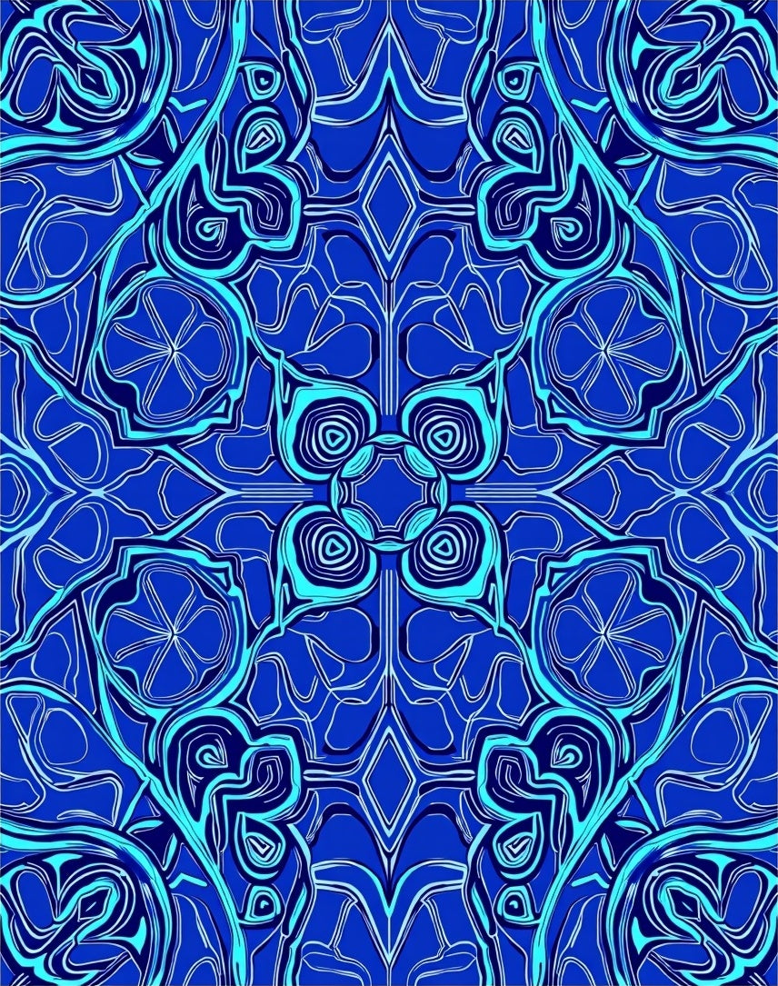 Deep Blue Swirling Abstract Mandala Rug