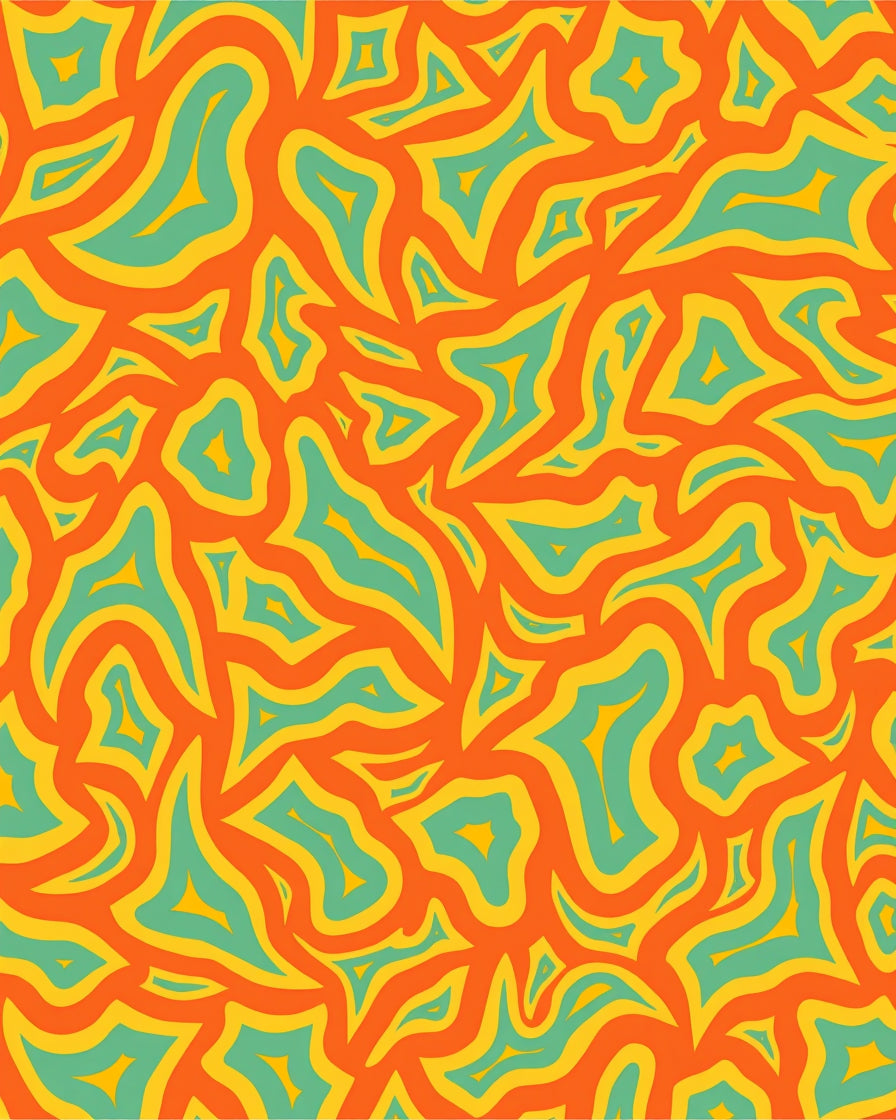 Retro Orange Teal Yellow Organic Waves Rug