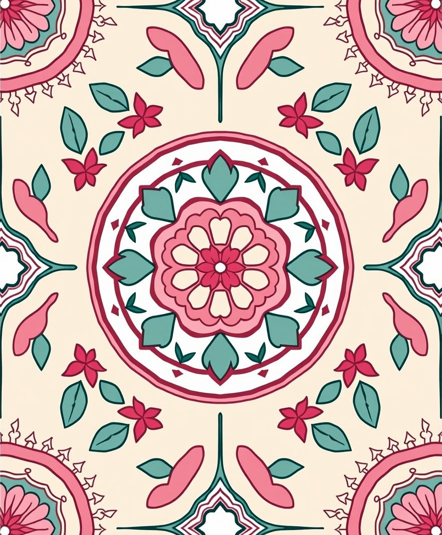 Abstract Floral Mandala With Teal Accents Rug