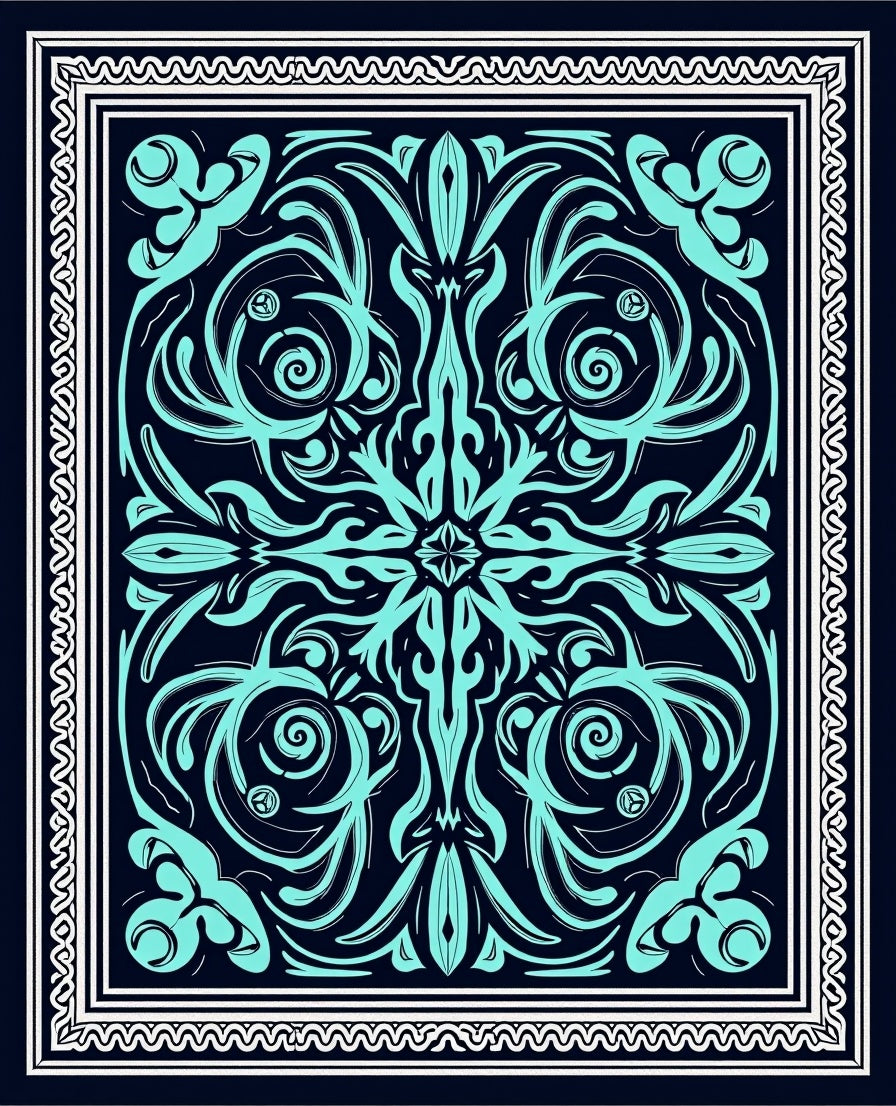 Teal Abstract Tribal Floral Pattern Rug