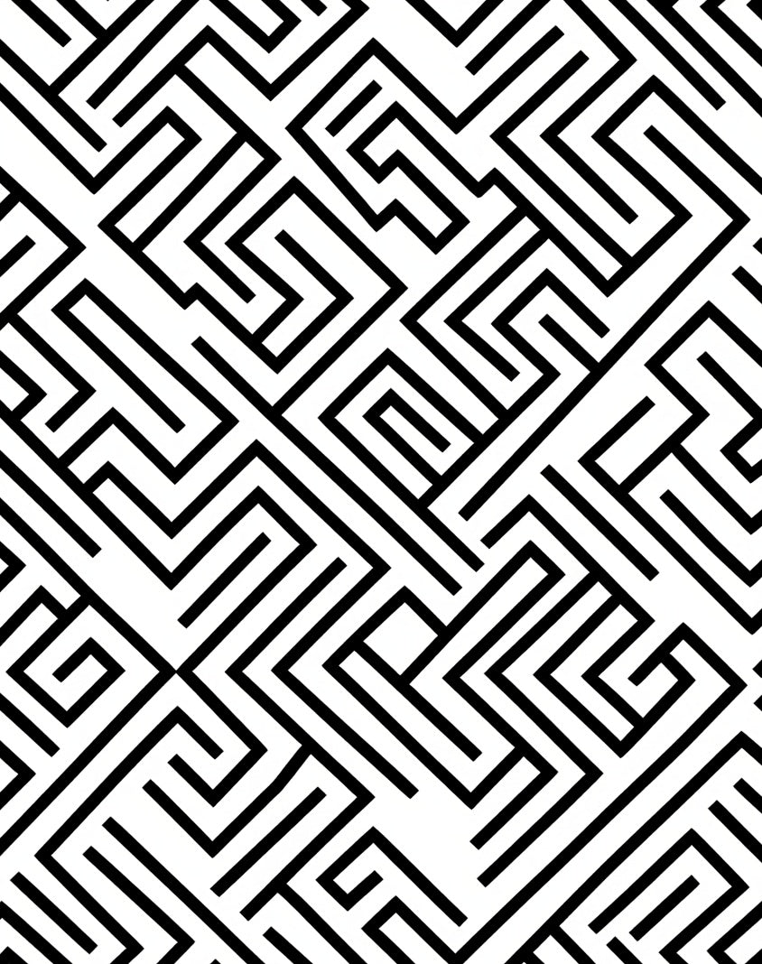 Abstract Black White Maze Design Rug