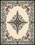 Ornate Floral Medallion Border Design Rug