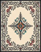 Ornate Floral Medallion Border Design Rug