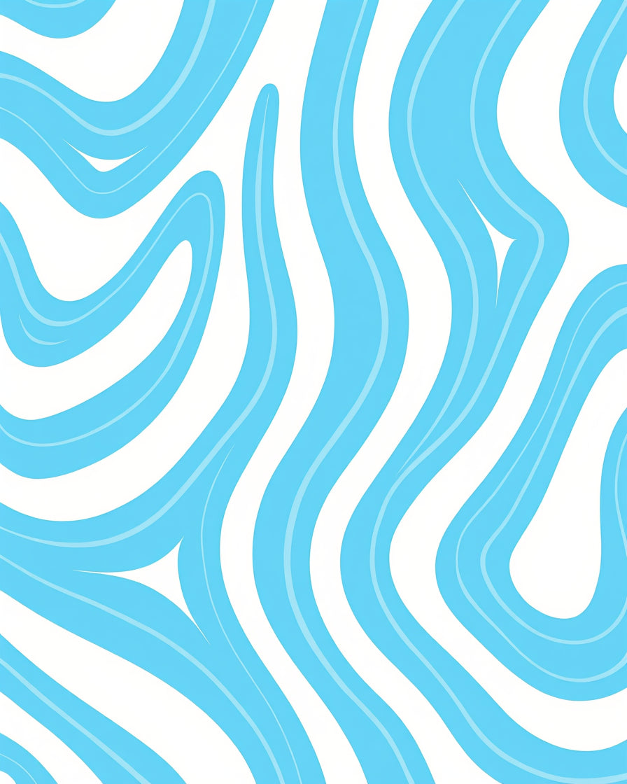 Abstract Blue Wavy Line Pattern Rug