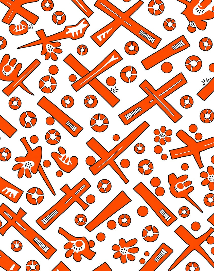 Abstract Orange Cross Flower Design Rug