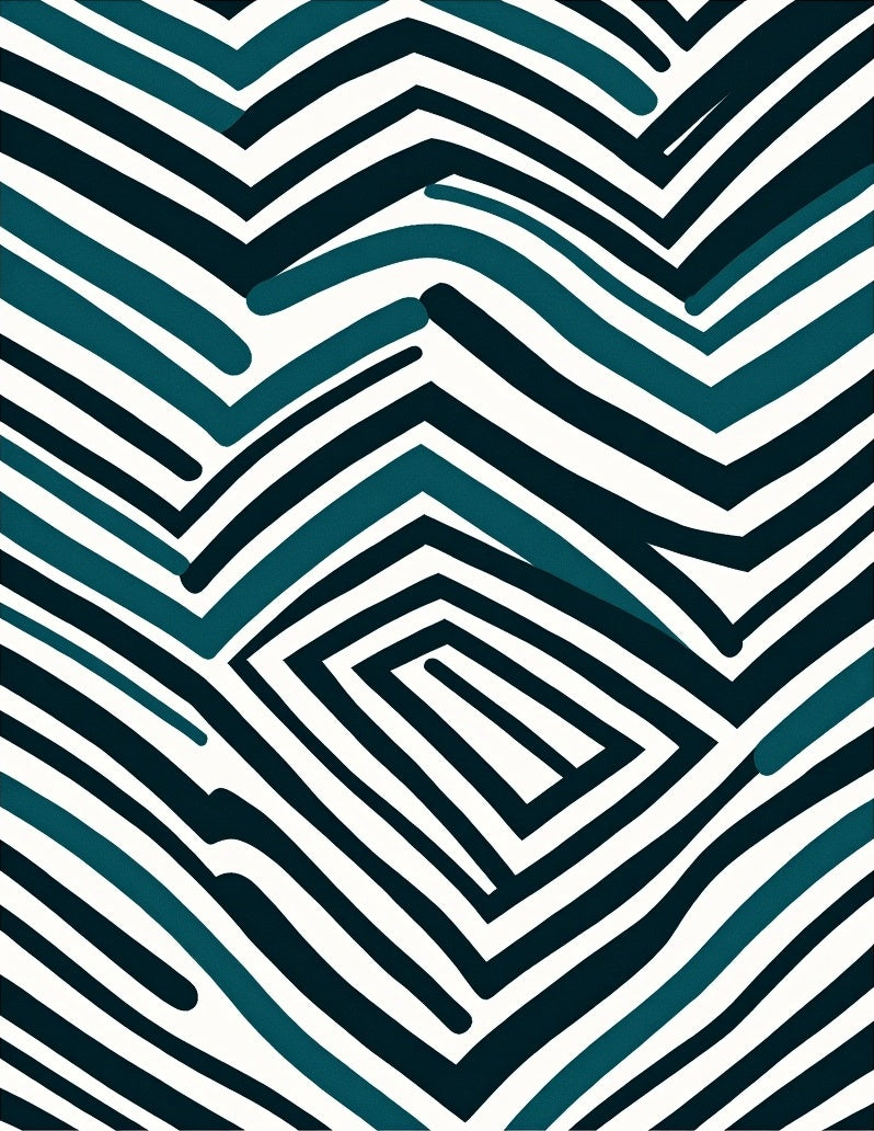 Abstract Teal Navy Wavy Stripe Rug