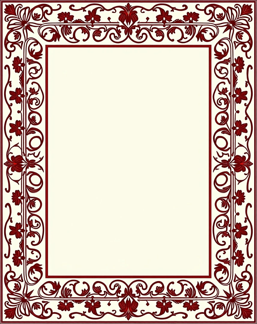 Rich Red Floral Vine Pattern Border Rug