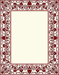 Rich Red Floral Vine Pattern Border Rug
